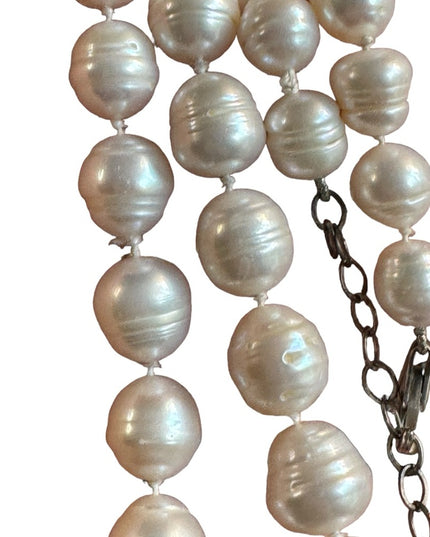 Stunning sterling silver large  fresh water pearl chunky necklace