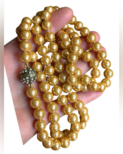 Retired Heidi Daus Large heavy long glass pearl necklace rhinestones 10mm bead