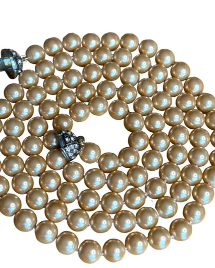 Retired Heidi Daus Large heavy long glass pearl necklace rhinestones 10mm bead