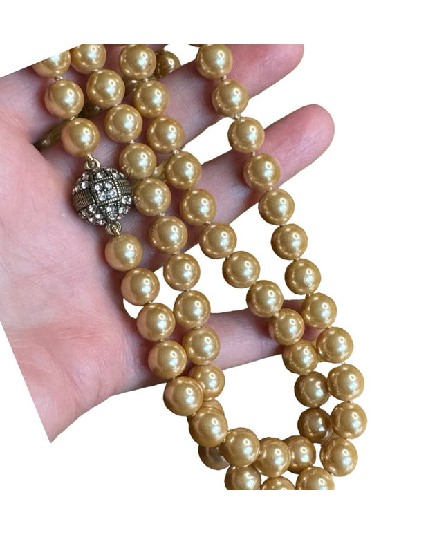Retired Heidi Daus Large heavy long glass pearl necklace rhinestones 10mm bead