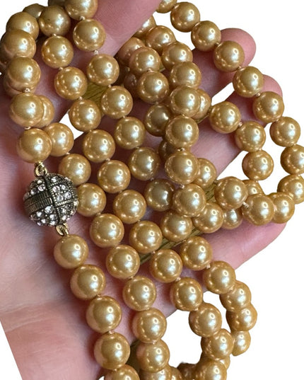 Retired Heidi Daus Large heavy long glass pearl necklace rhinestones 10mm bead