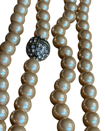 Retired Heidi Daus Large heavy long glass pearl necklace rhinestones 10mm bead