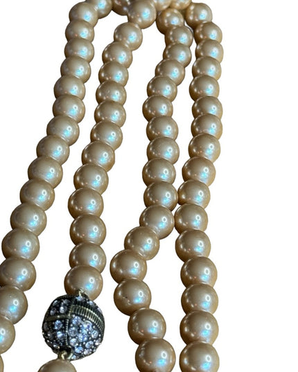 Retired Heidi Daus Large heavy long glass pearl necklace rhinestones 10mm bead