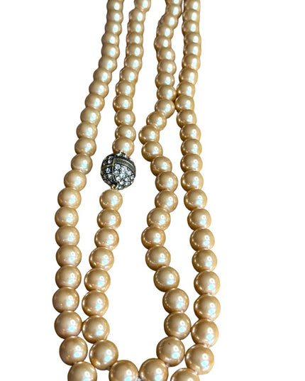 Retired Heidi Daus Large heavy long glass pearl necklace rhinestones 10mm bead