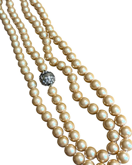 Retired Heidi Daus Large heavy long glass pearl necklace rhinestones 10mm bead