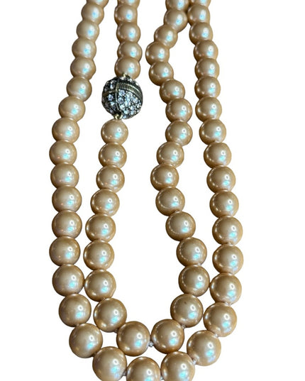 Retired Heidi Daus Large heavy long glass pearl necklace rhinestones 10mm bead