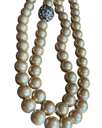 Retired Heidi Daus Large heavy long glass pearl necklace rhinestones 10mm bead