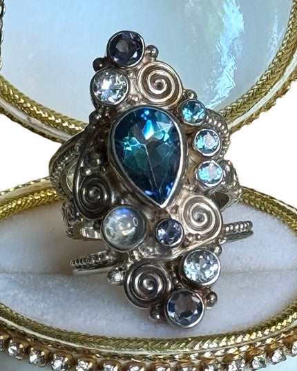 Sajen sterling silver 925 stunning wlongated topaz multi genstone swirl designer