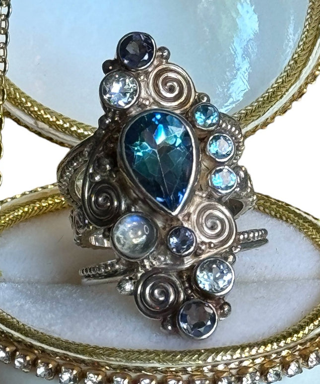 Sajen sterling silver 925 stunning wlongated topaz multi genstone swirl designer