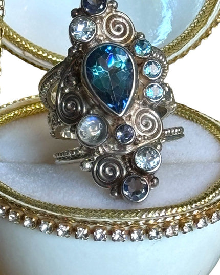 Sajen sterling silver 925 stunning wlongated topaz multi genstone swirl designer