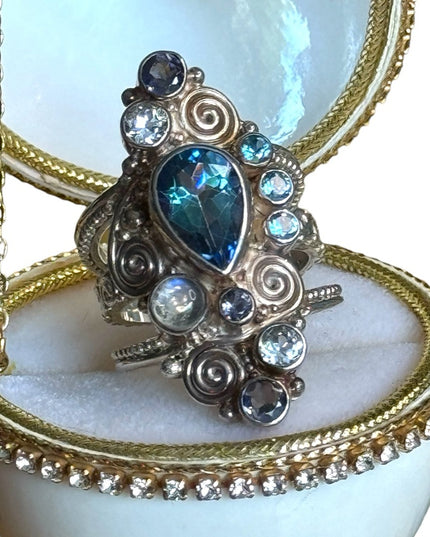 Sajen sterling silver 925 stunning wlongated topaz multi genstone swirl designer
