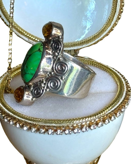 Sajen sterling silver 925 composite turquoise amber swirl designer ring Bali