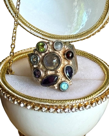 Sajen sterling silver 925 multi gemstone ornate Bali designer ring