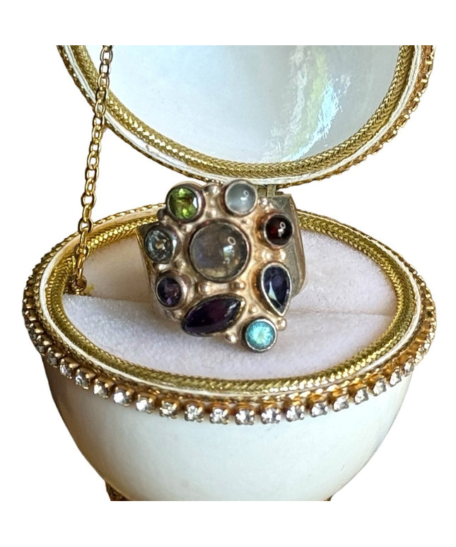 Sajen sterling silver 925 multi gemstone ornate Bali designer ring