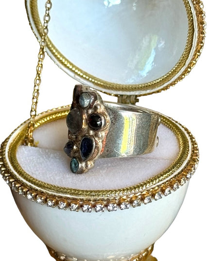 Sajen sterling silver 925 multi gemstone ornate Bali designer ring