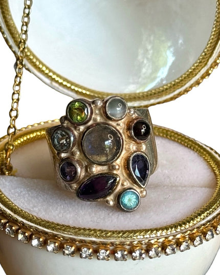 Sajen sterling silver 925 multi gemstone ornate Bali designer ring