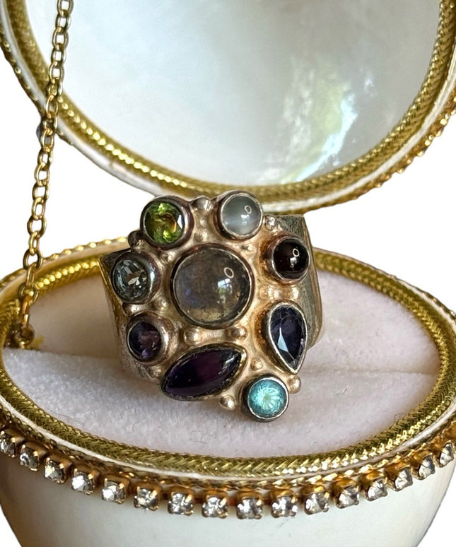 Sajen sterling silver 925 multi gemstone ornate Bali designer ring
