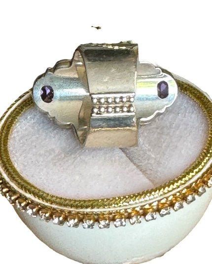 Sajen sterling silver 925 Chalcedony & amethyst scrolled  Bali designer ring