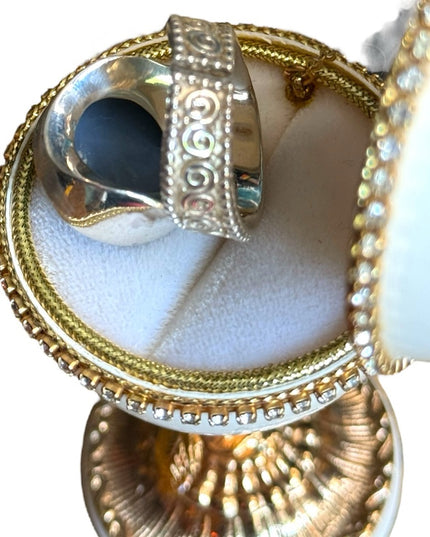Sajen sterling silver 925 blue DRUZY crown majestic Bali swirl work ring