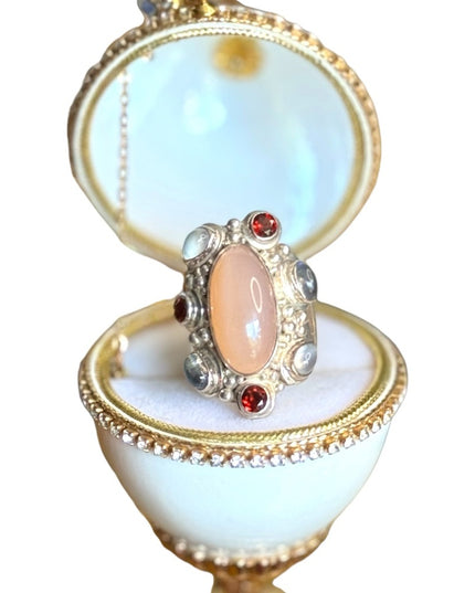 Sajen sterling silver 925 substancial Bali Agate garnet moonstone designer ring