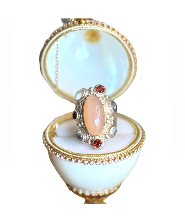 Sajen sterling silver 925 substancial Bali Agate garnet moonstone designer ring