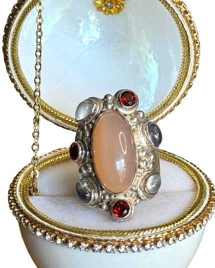 Sajen sterling silver 925 substancial Bali Agate garnet moonstone designer ring