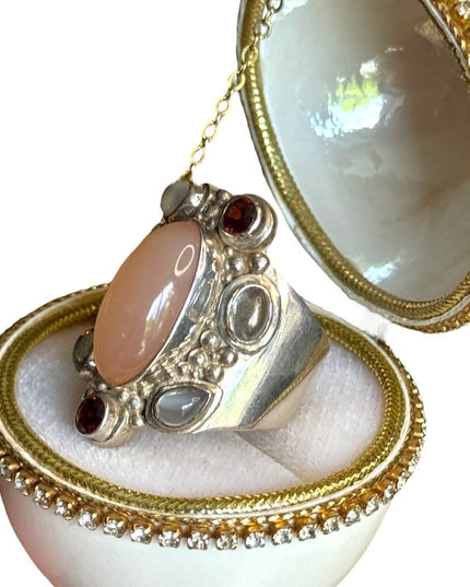 Sajen sterling silver 925 substancial Bali Agate garnet moonstone designer ring