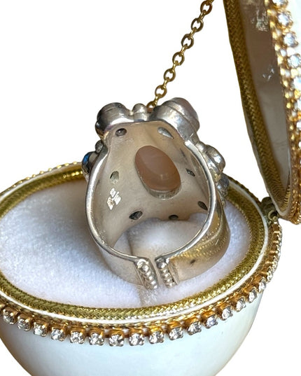 Sajen sterling silver 925 substancial Bali Agate garnet moonstone designer ring