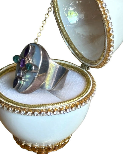 Sajen sterling silver 925 multi gemstone MOP pearl Cross religious ring