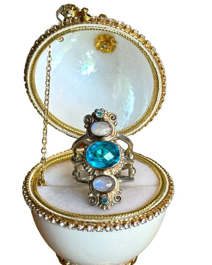 Sajen Sterling silver 925 Topaz moonstone fancy elongated open work Bali ting