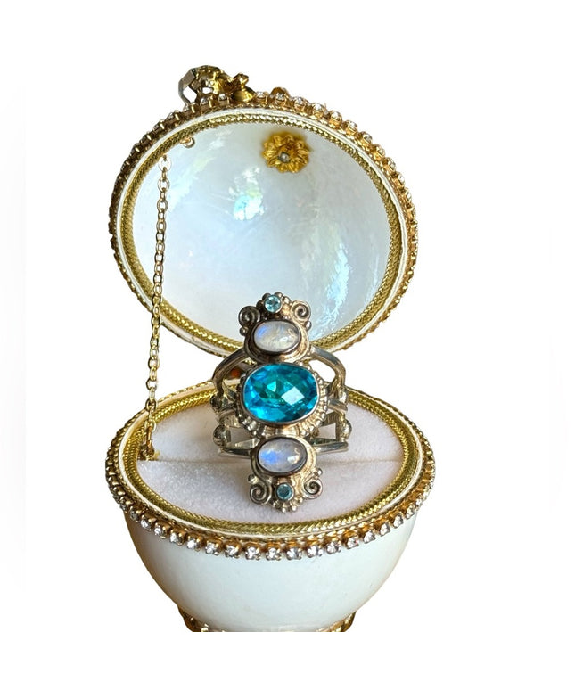 Sajen Sterling silver 925 Topaz moonstone fancy elongated open work Bali ting