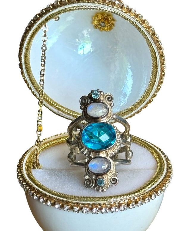 Sajen Sterling silver 925 Topaz moonstone fancy elongated open work Bali ting