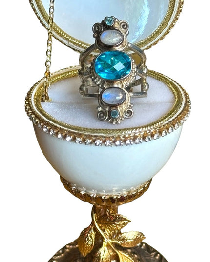 Sajen Sterling silver 925 Topaz moonstone fancy elongated open work Bali ting