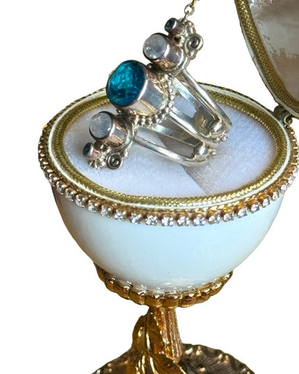 Sajen Sterling silver 925 Topaz moonstone fancy elongated open work Bali ting
