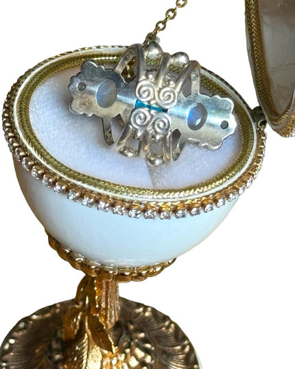Sajen Sterling silver 925 Topaz moonstone fancy elongated open work Bali ting