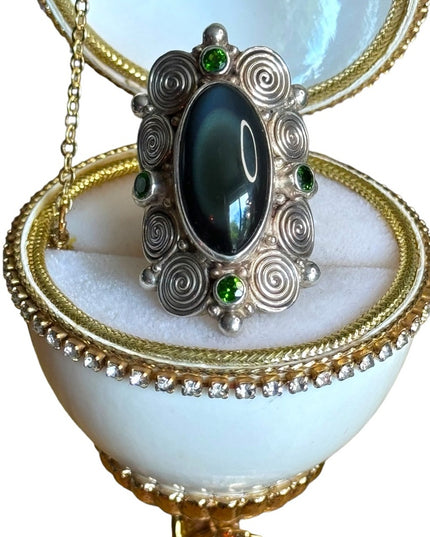 Sajen sterling silver 925 elongated labradorite & topas celtic swirl Bali ring