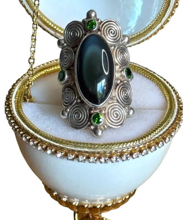 Sajen sterling silver 925 elongated labradorite & topas celtic swirl Bali ring