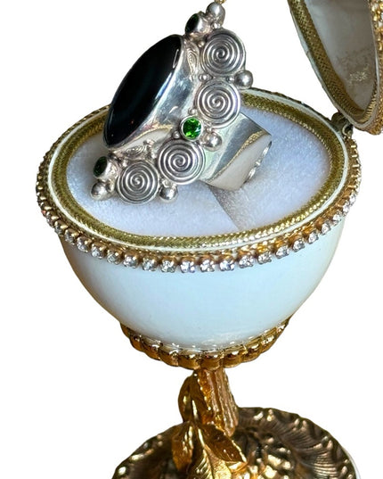Sajen sterling silver 925 elongated labradorite & topas celtic swirl Bali ring