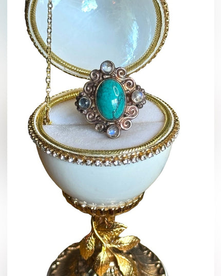 Sajen sterling silver turquoise moonstone Bali scrolled 925 ring