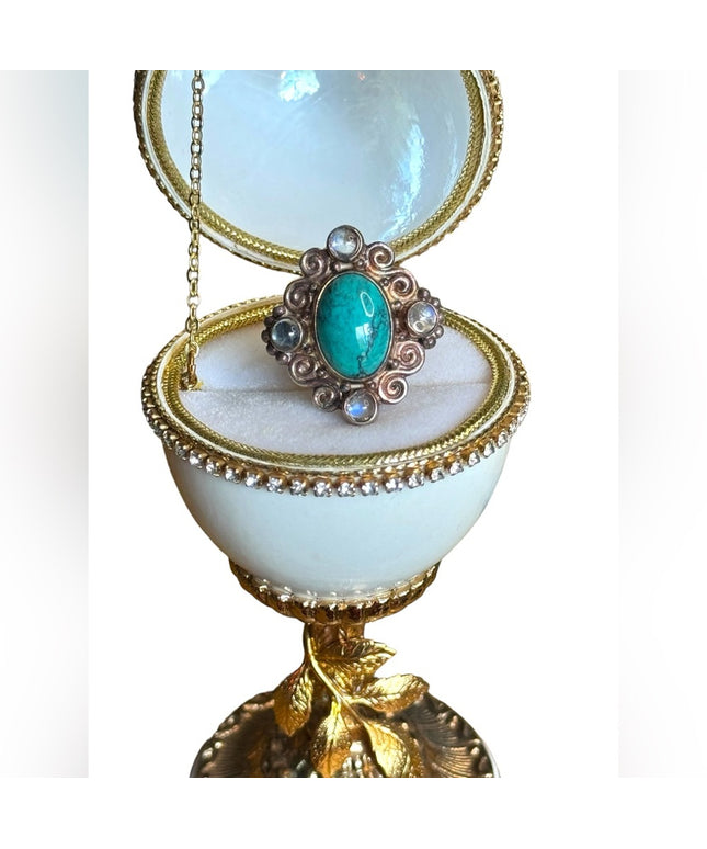 Sajen sterling silver turquoise moonstone Bali scrolled 925 ring