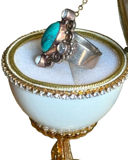 Sajen sterling silver turquoise moonstone Bali scrolled 925 ring