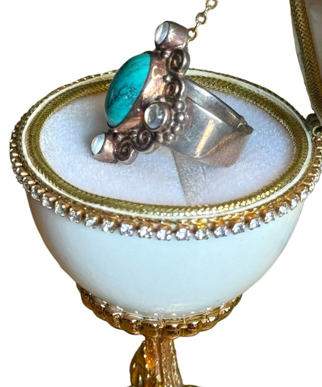 Sajen sterling silver turquoise moonstone Bali scrolled 925 ring