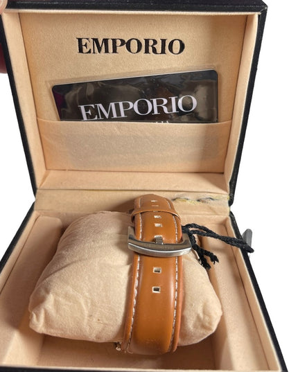 Emporio Armani Large mens Leather band boxed watch