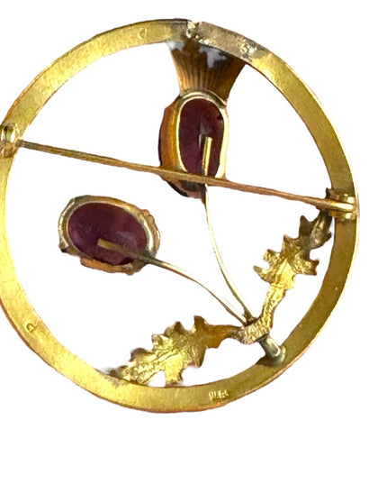 Vintage Ward Bros Gold plate SCOTTISH Thistle large brooch sim amethyst