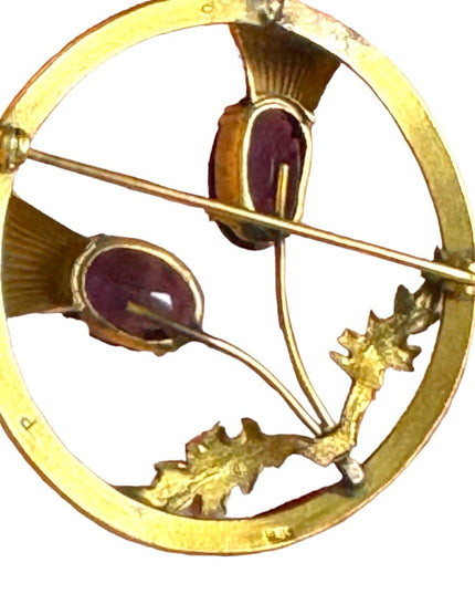 Vintage Ward Bros Gold plate SCOTTISH Thistle large brooch sim amethyst