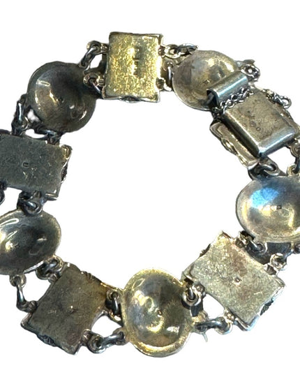Scottish Sterling 1961 Silver and Agate Bracelet - Ward Brothers Heart & crown