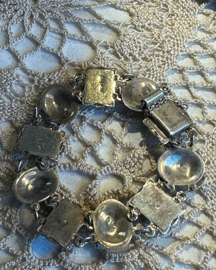 Scottish Sterling 1961 Silver and Agate Bracelet - Ward Brothers Heart & crown
