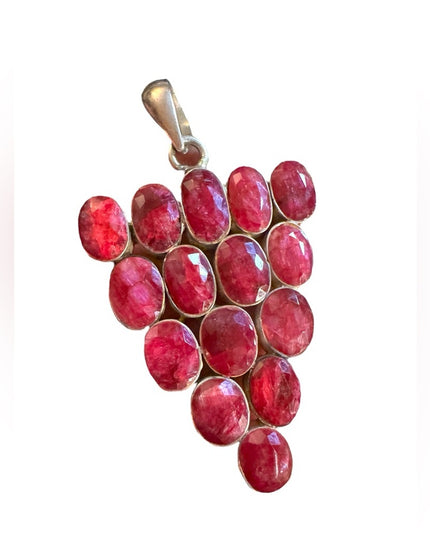 Lovely sterling silver large RAW RUBY honey comb pendant Heavy