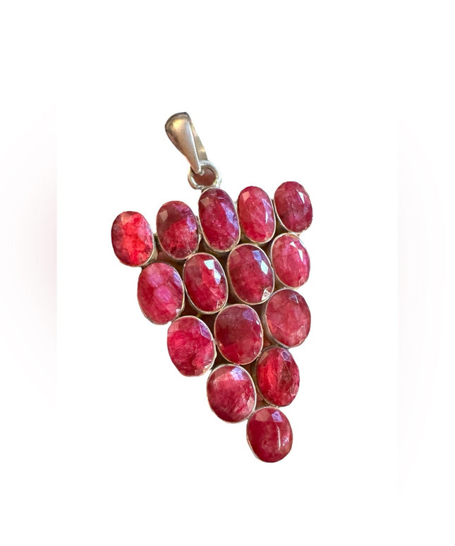 Lovely sterling silver large RAW RUBY honey comb pendant Heavy