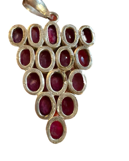 Lovely sterling silver large RAW RUBY honey comb pendant Heavy